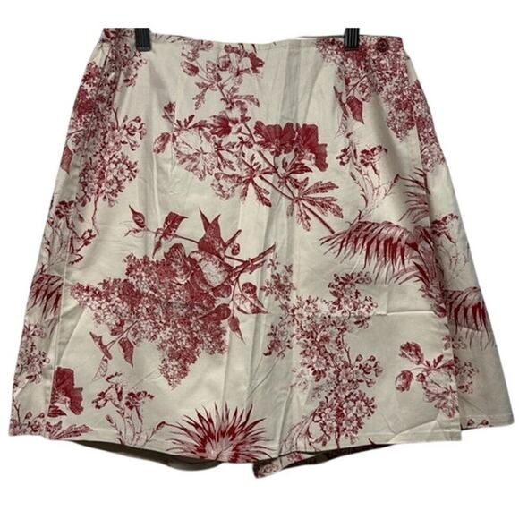 New D&CO Denim+Company Red & Beige Toile Print Preppy Skort Pockets Size Medium - Picture 1 of 8